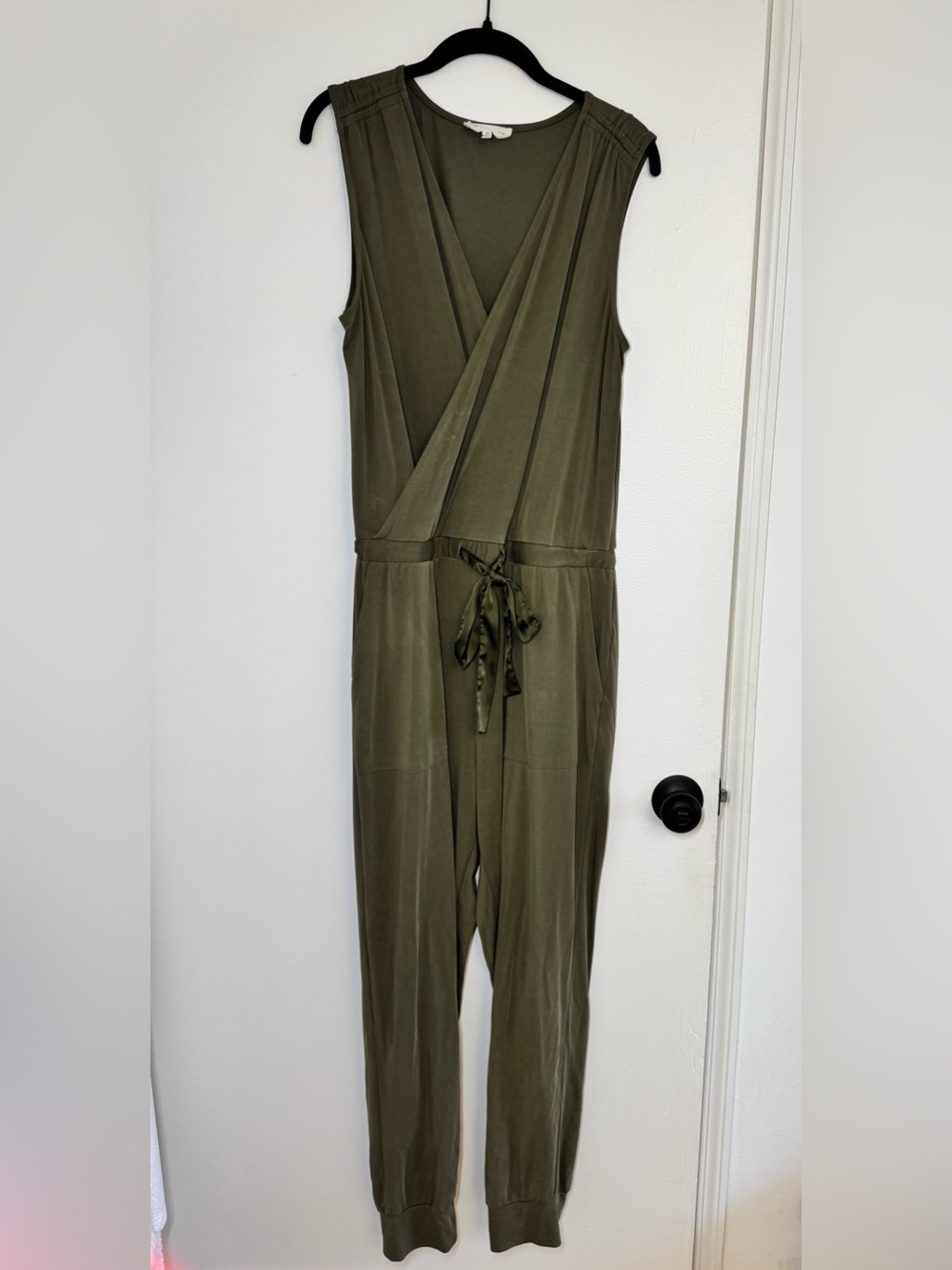 Heartloom Olive Sleeveless Wrap-Front Jumpsuit with Tie Waist